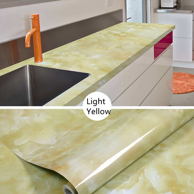 60cm*5M Marble Pattern Wall Stickers Wallpaper Kitchen Renovation Stickers Waterproof Oil-proof PVC Imitation Marble Stickers: Light yellow
