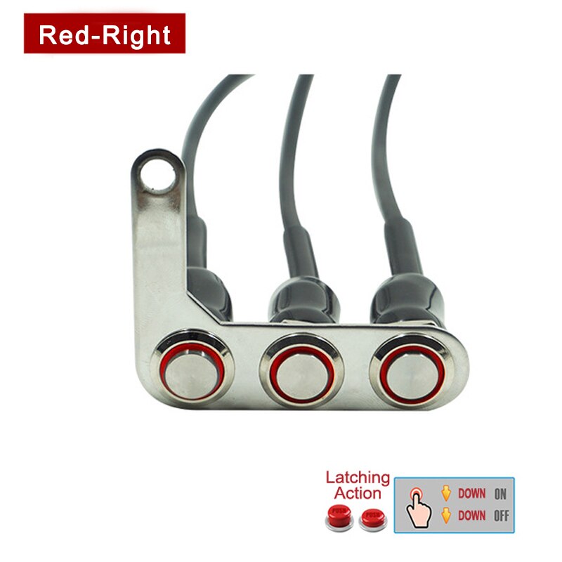 Interrupteur étanche à 3 boutons pour guidon de moto, interrupteur marche-arrêt, interrupteur étanche pour phare, klaxon et clignotant, LED: Red-Right