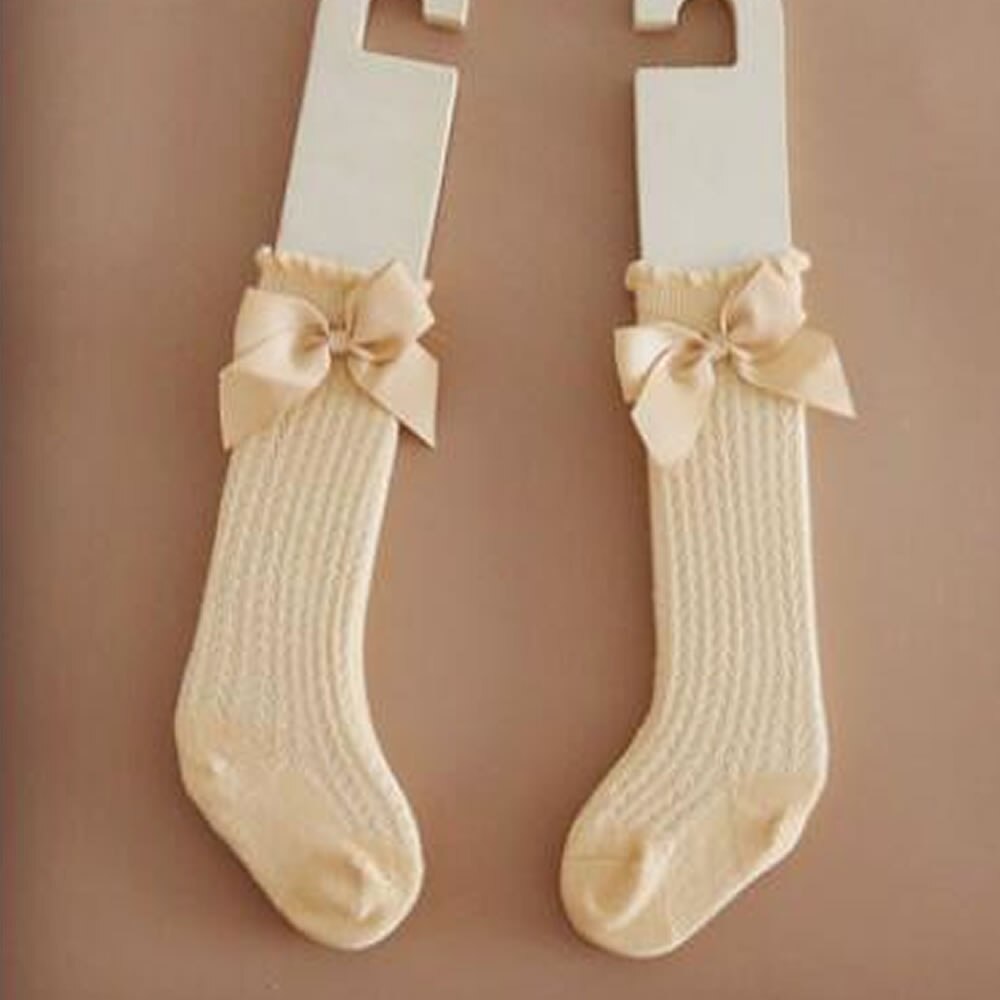 Calcetines altos hasta la rodilla para niños, medias cortas de encaje con lazo, accesorio de princesa: gold mesh bow / Fit 0-1year