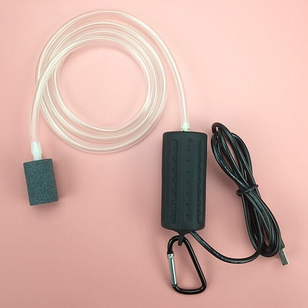 Fish Tank Oxygen Terrarium Compressor Portable Hose Energy USB Check Valve Mute For Home Store Oxygen Air Pump: Black