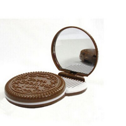 Kvinder makeup værktøj lomme spejl makeup spejl mini mørkebrun sød chokolade småkage formet med kam dame