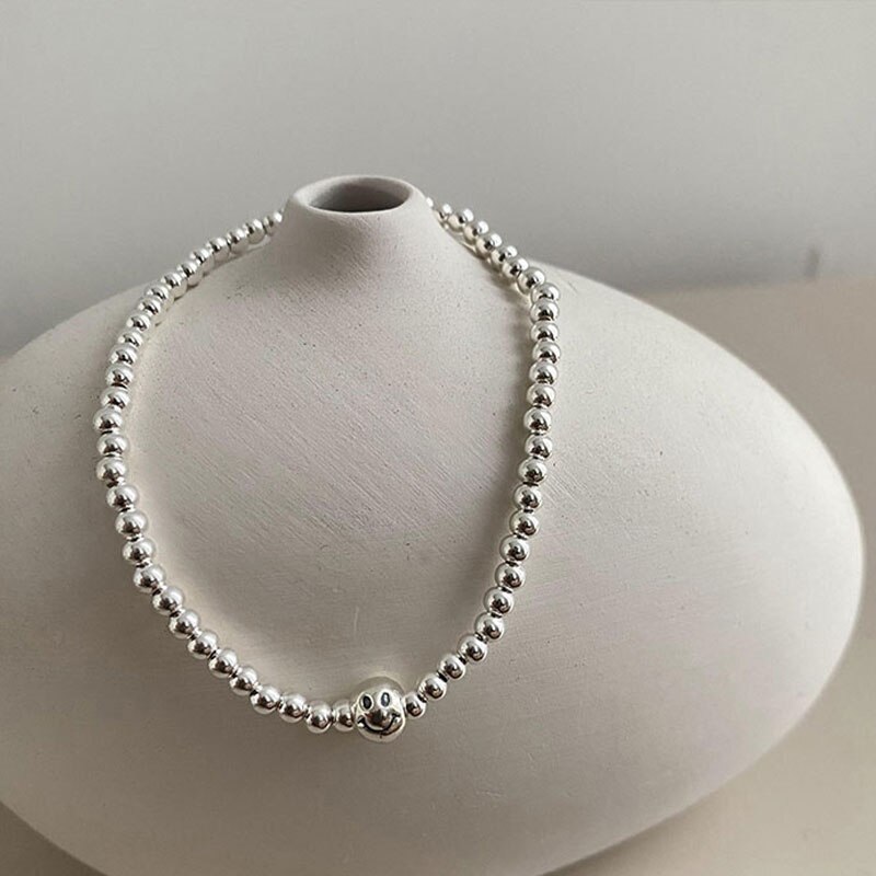 ANENJERY Silber Farbe Geometrische Quadrat Herz Anhänger Armband Einfache Weibliche Perlen Kette Armband: Smile