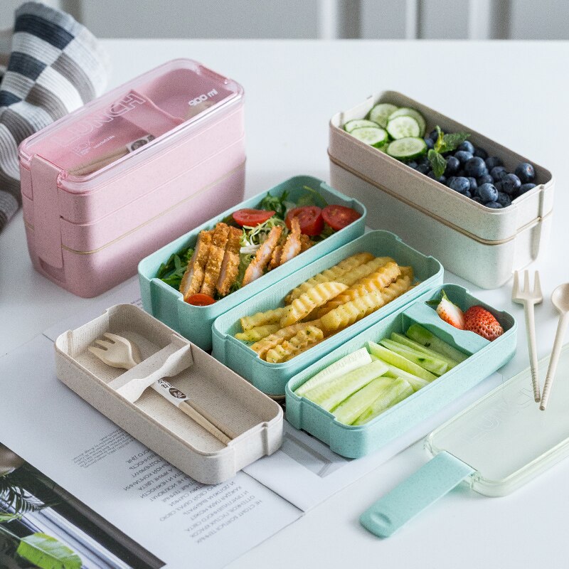 Miljøvenlig hvedehalm bento madkasse til børn madkasser suppebeholder japansk stil spisestel børnemadkasse skole