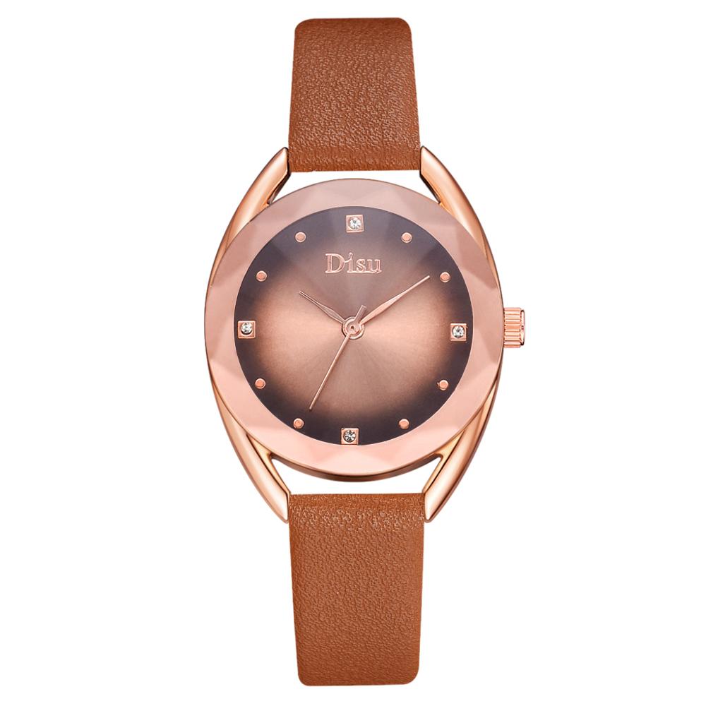 Set leren horlogebanden voor dames, casual dameshorloge met gradiënt wijzerplaat en armbandhorlogeset: Bruin