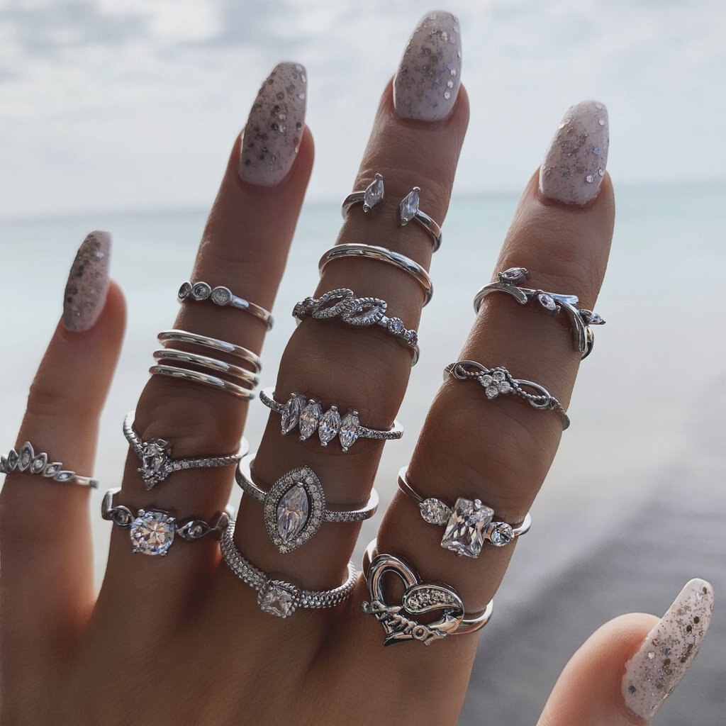 17 teile/satz Böhmischen Geometrische Schlange bilden Knöchel Ringe einstellen Für Frauen Kristall Finger Ring Weiblichen Boho hochzeit Schmuck