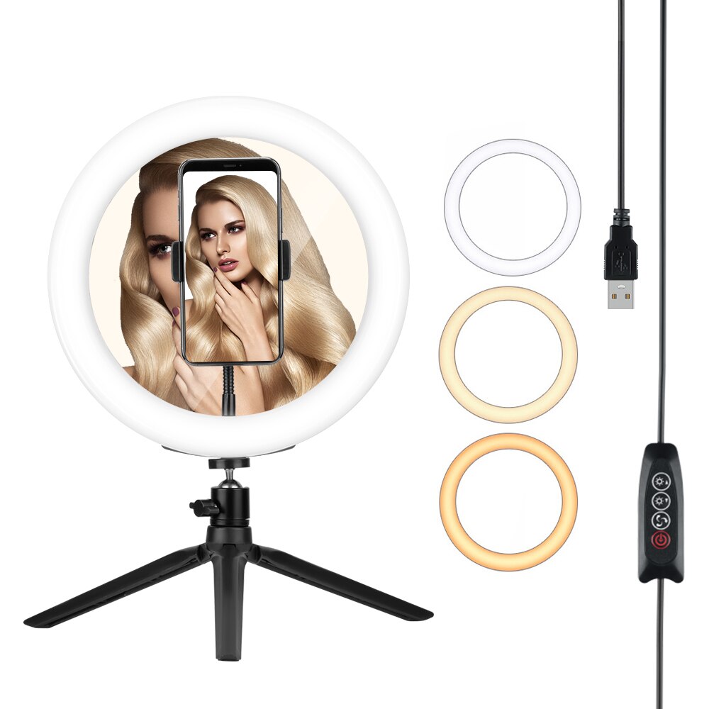 LED Selfie Ring Light Photography Dimmable Camera Phone Ring Lamp With Table Tripods For Makeup Video Live Studio: 02