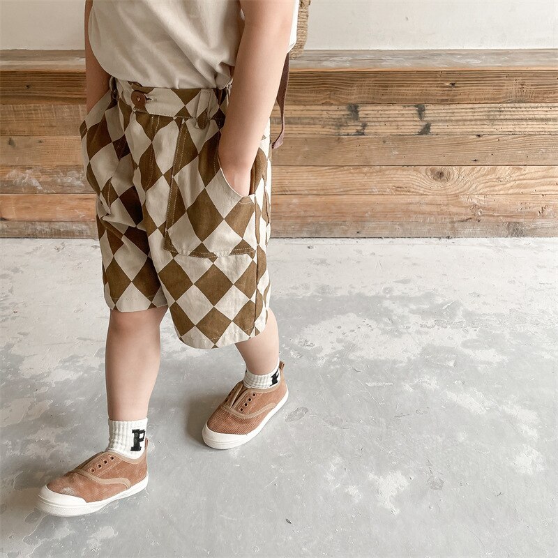 Pantaloncini scozzesi in cotone lavato Unisex estivi 1-6 anni ragazzi e ragazze pantaloni larghi al ginocchio all-match