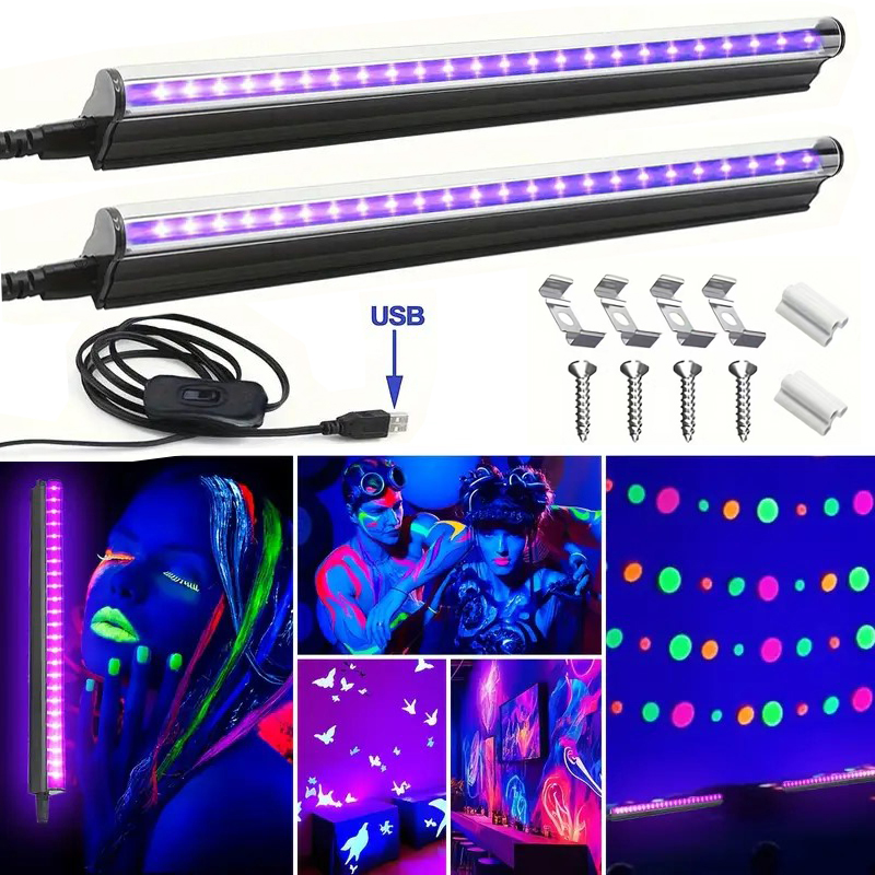 Barra de luz negra de luz UV USB de 5W para pintura corporal, luces negras de 395nm, póster de tapiz, tira de luces UV de tubo T5 para brillante para gabinete