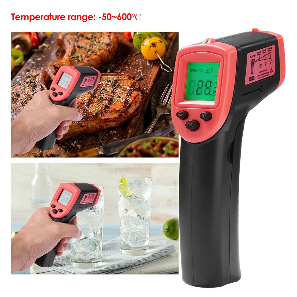 Kitchen Industrial Temperature Sensor -50~600°C Infrared Thermometer LCD Digital termometro Thermal imager No Battery