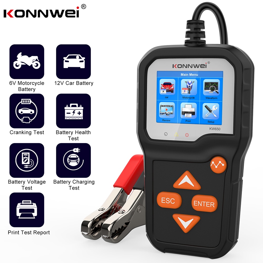KONNWEI KW650 Car Battery Load Tester 12V 6V Car Battery System Analyzer OBD2 Scanner Charging Cranking Test Tools