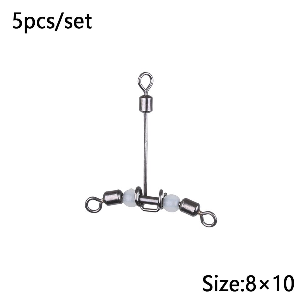 5Pcs Luminous T-Shape Fishing Swivels 3 Way Connector Rolling Swivel With Pearl Trident Wivels Bearing Splitter Brass Barrel: 22 x 21mm