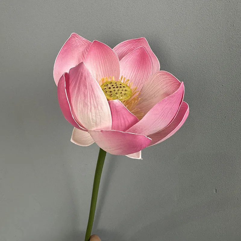 Artificial Flower EVA Lotus with Pole Lotuses Leaves Home Living Room Pastoral Style Decoration Simulation Pink White Flowers: Brown