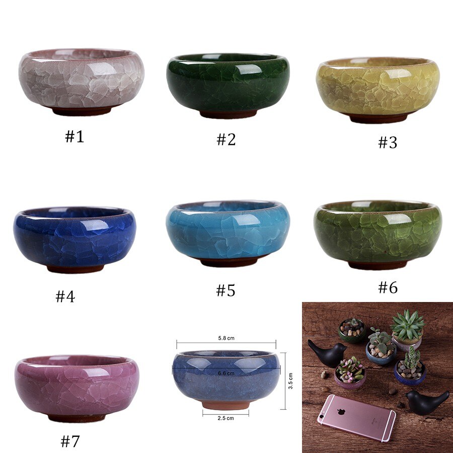 1piece Ice-Crack Ceramic Flower Pots For Juicy Plants Small Bonsai Pot Home Garden Desktop Decorations Succulent Plant Pots