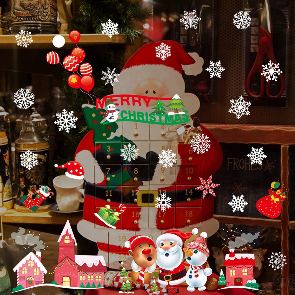Christmas Window Decal Santa Claus Snowflake Stickers Winter Wall Stickers for Kids Rooms Year Christmas Window Decorations