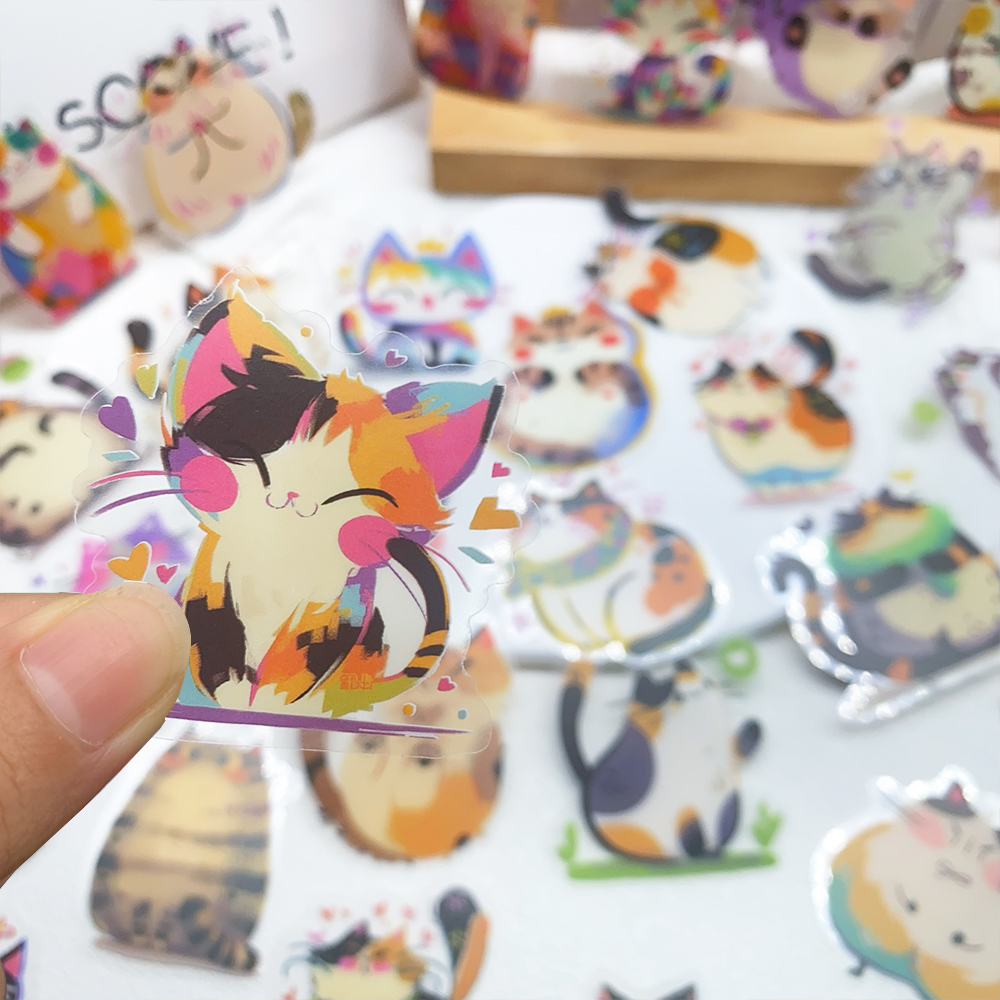 50 stuks cartoon schattige katten PET-stickers stickers voor telefoon laptop notebook skateboard gitaar DIY esthetische transparante stickers