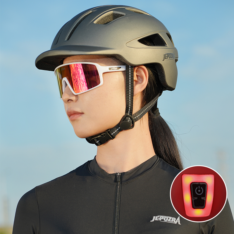 Cycling Helmet In-Mold Mountain Road USB Rechargeable Tail light Bicycle Bike Helmet Sports Safe Hat MTB Cycling Helmet: Brown