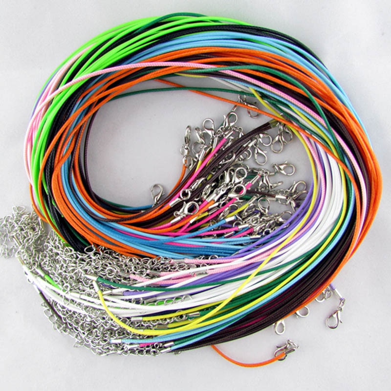 50 Waxed Cotton Strings Cord 1.5mm Waxed Thread Pack Leather Necklace With Lobster Clasp And Chain For Jewelry Pendants Necklace