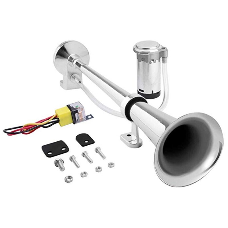 Klaxon de Train 12V avec trompette simple forte de compresseur d'air pour le bateau de Train de camion TD326: White with wiring