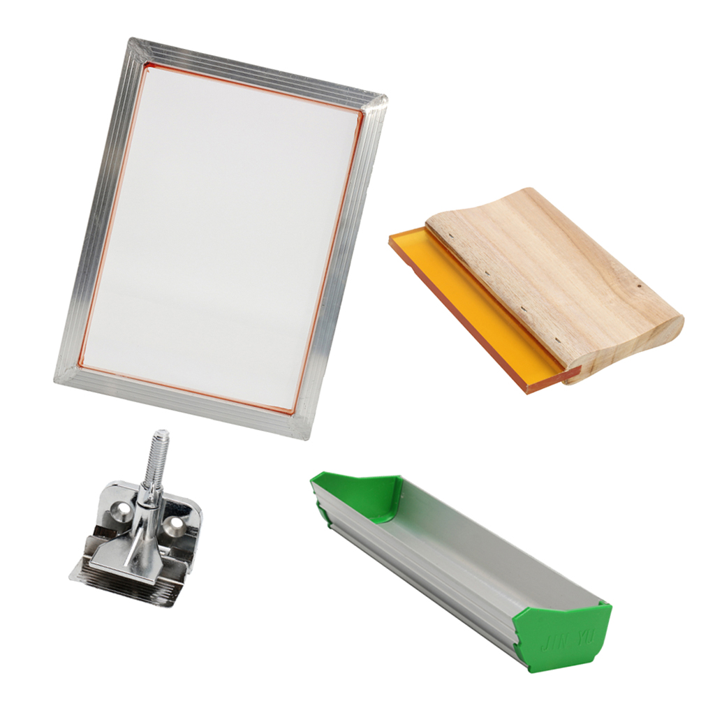 Silk Screen Printing Kit, Frame+Emulsion Scoop Coater+Squeegee+Clam, DIY T-Shirt Screen Press Printer