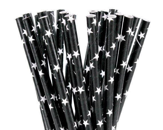 25pcs Black Red Paper Straws Straws For Birthday Wedding Decorative Party Event Drinking Straws Supplies: Black 2
