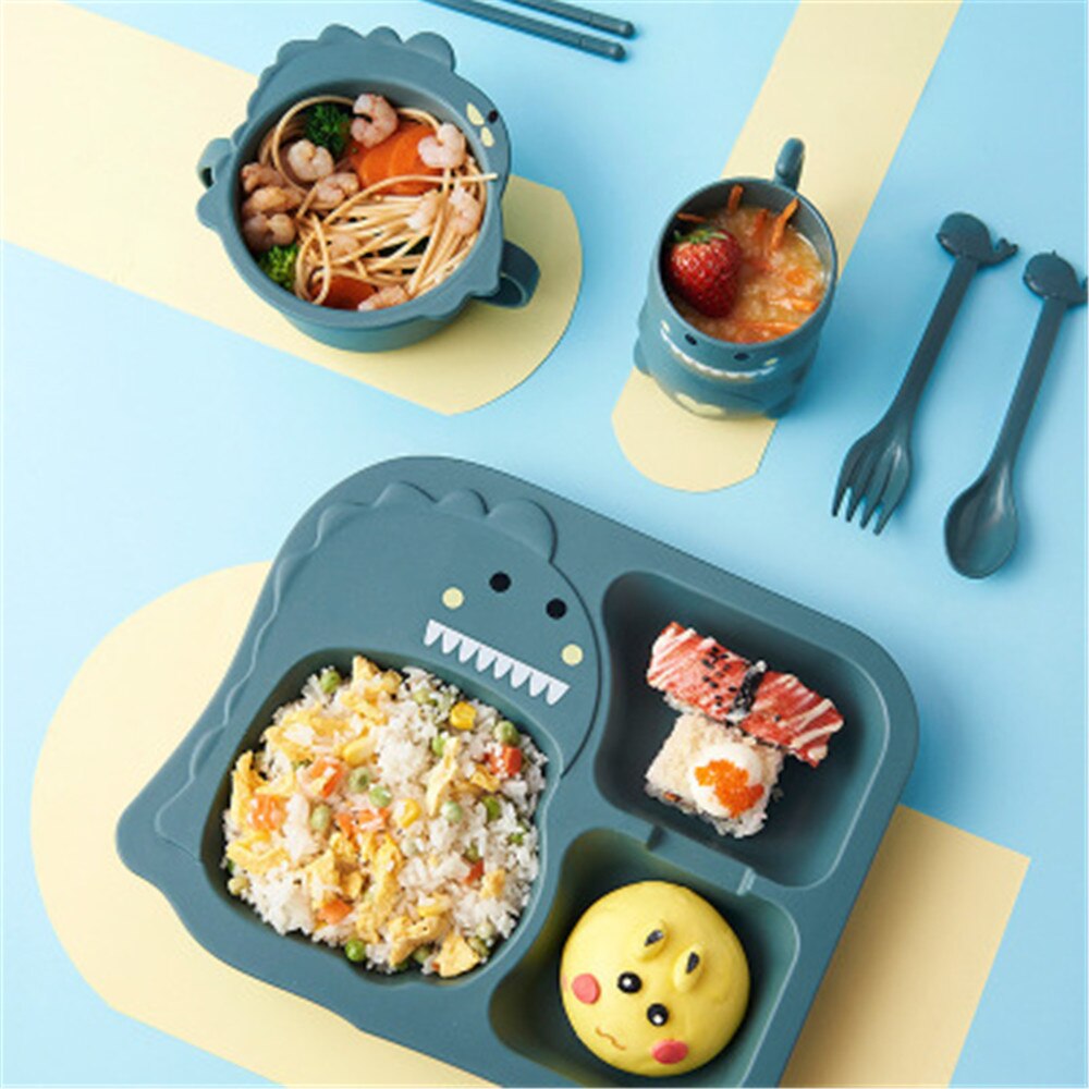Plato de silicona de dinosaurio para bebé, vajilla de silicona para niños, plato antideslizante, tazón de alimentación de bebé sin BPA, antideslizante