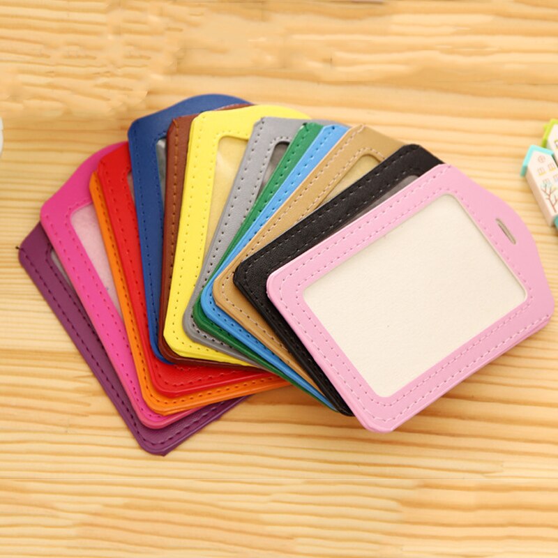 2pcs Pu Leather Card Holder ID Badge Case Credit Card Bank Card Storage Holder Certificate Set Office Stationery Random Color: Default Title