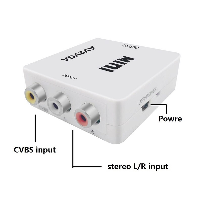 HD 1080P Mini AV2VGA Video Converter Convertor AV/RCA/CVBS to VGA Video Adapter with 3.5mm Audio hole For PC to TV
