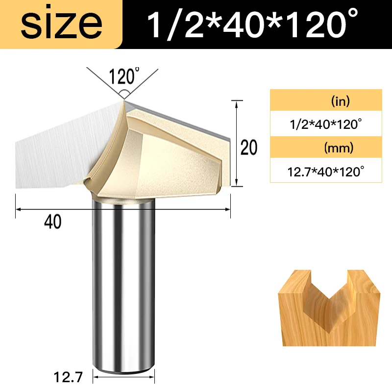 Tideway V Groove Router Bit 120 150 Degree Double Flutes Carving Bit Woodworking Tools Engraving Slotting Cutter for Wood CNC: 34mm
