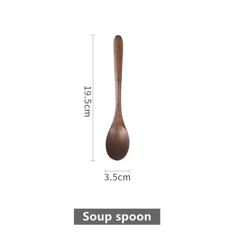 Musowood Black Walnut Wood Spoons Coffee Honey Spoons Wooden Japanese Style Stir Long Scoop Large Soup Kitchen Tableware: Soup spoon