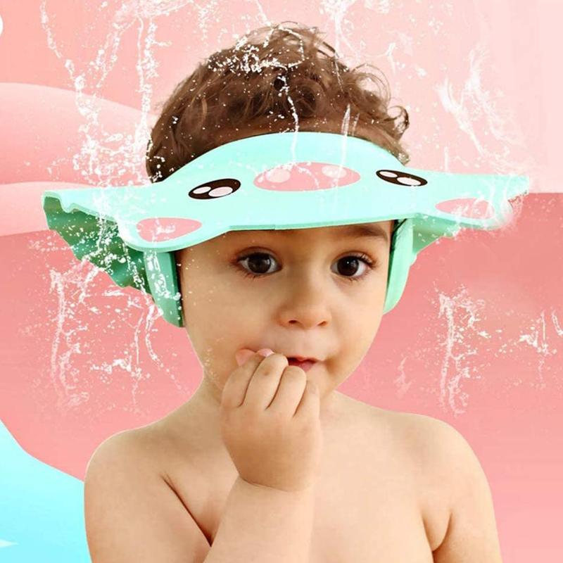 Sød baby shampoo hætte med tegneserie funy mønster børn bad justerbar baby spædbarn bruser vandtæt hætte