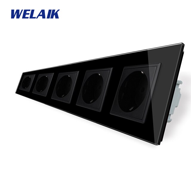 Welaik merke krystallglasspanel eu tyskland vegguttak europeisk standarduttak  ac110 ~ 250v 16a a18ew: Eu 5 stikkontakter sortere