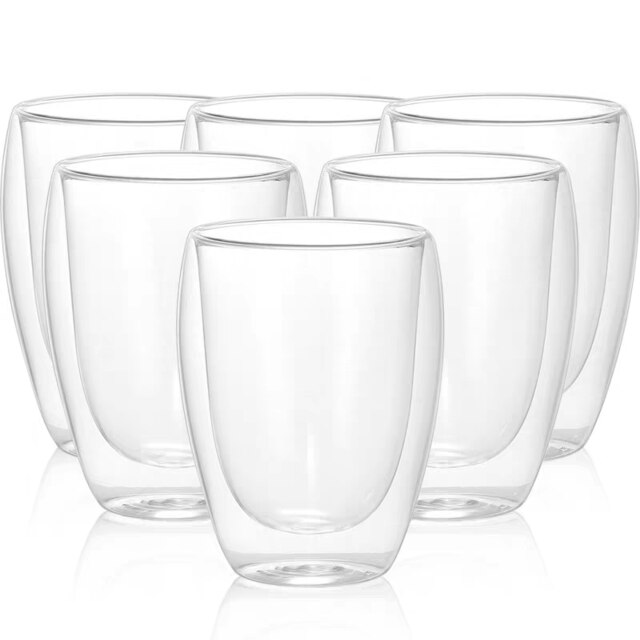 Loodvrije handgemaakte waterfles koffiekopjesset hittebestendige dubbelwandige glazen beker bier handgemaakte bierpul thee whisky glazen beker: 6 stuks  (350ml)