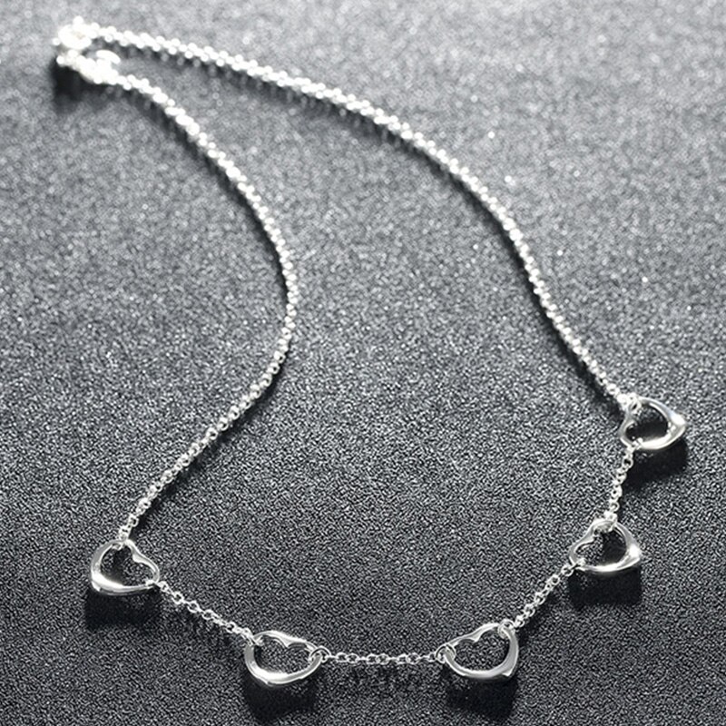 925 Silver Chain Heart Choker Necklace For Women Wedding Jewelry