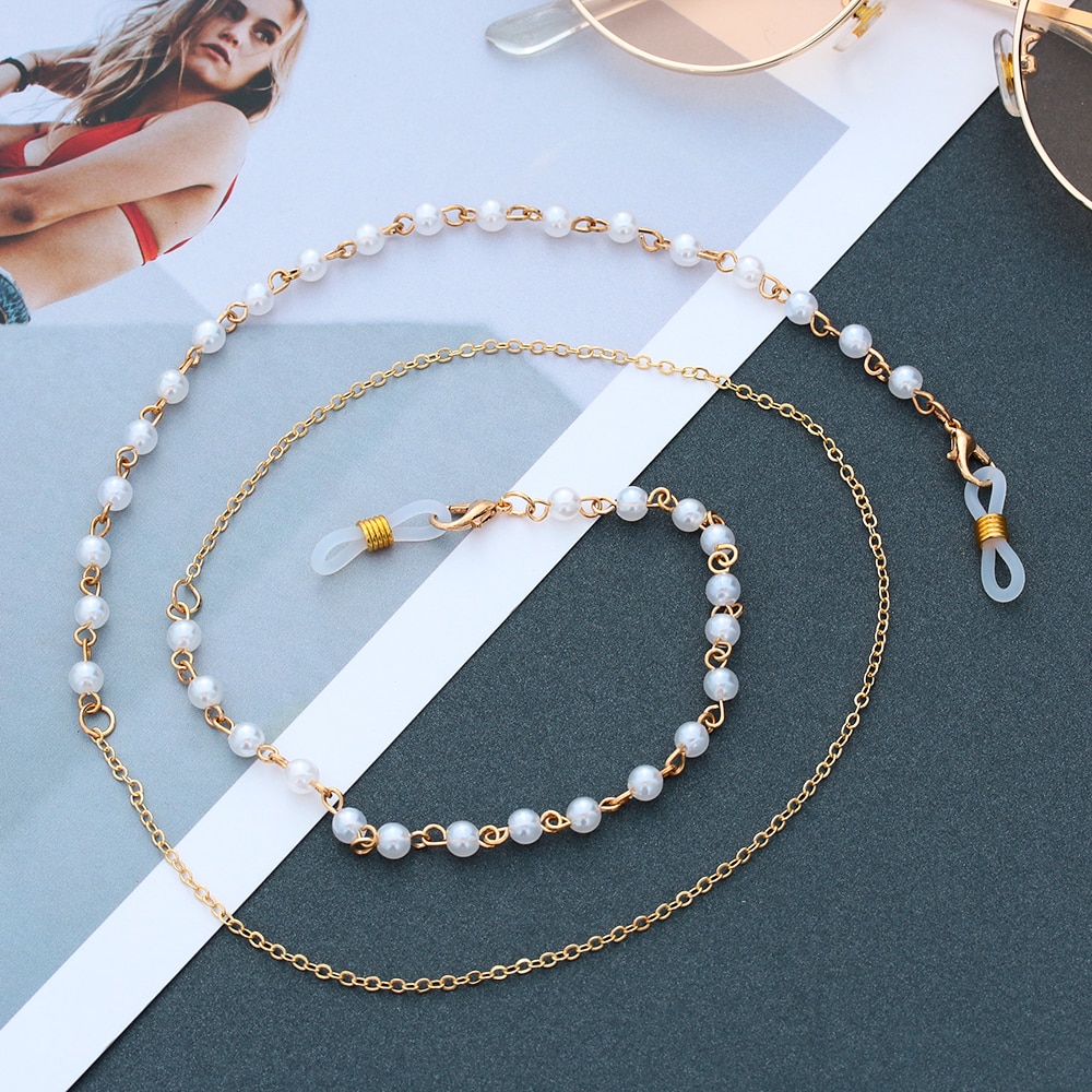 Soporte antideslizante para gafas de sol, cadena de lente de Metal, collar con perlas y estrellas, accesorios para gafas