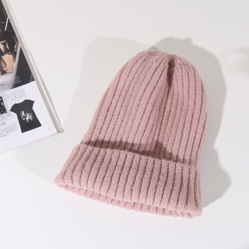 Mltbb Wol Winter Hoeden Voor Vrouwen Solid Candy Kleur Breien Mutsen Hoed Vrouwelijke Zachte Kpop Stijl Skullcap Meisjes Bonnet gorro: pink