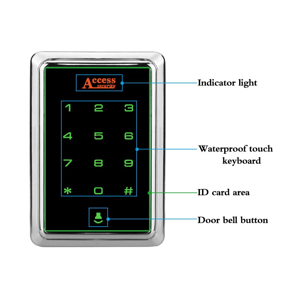 IP55 Waterproof Metal RFID 125KHz Standalone Access Control Keypad with Touch Screen Panel + 10pcs RFID Keyfobs