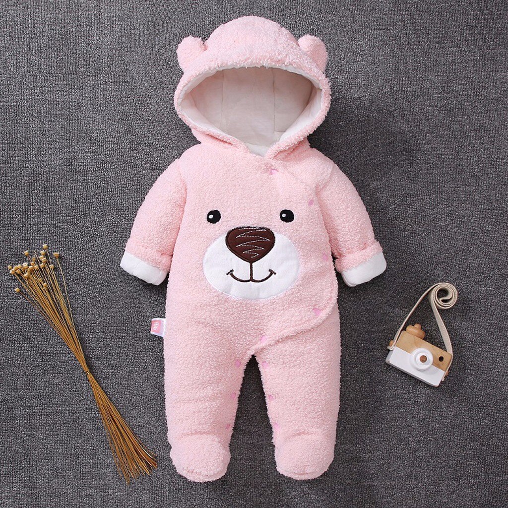 MUQGEW baby jumpsuit bear Baby Girls Boys romper Winter hooded baby rompers born baby clothes Zip Thick Snowsuit WY8: Pink / 3M