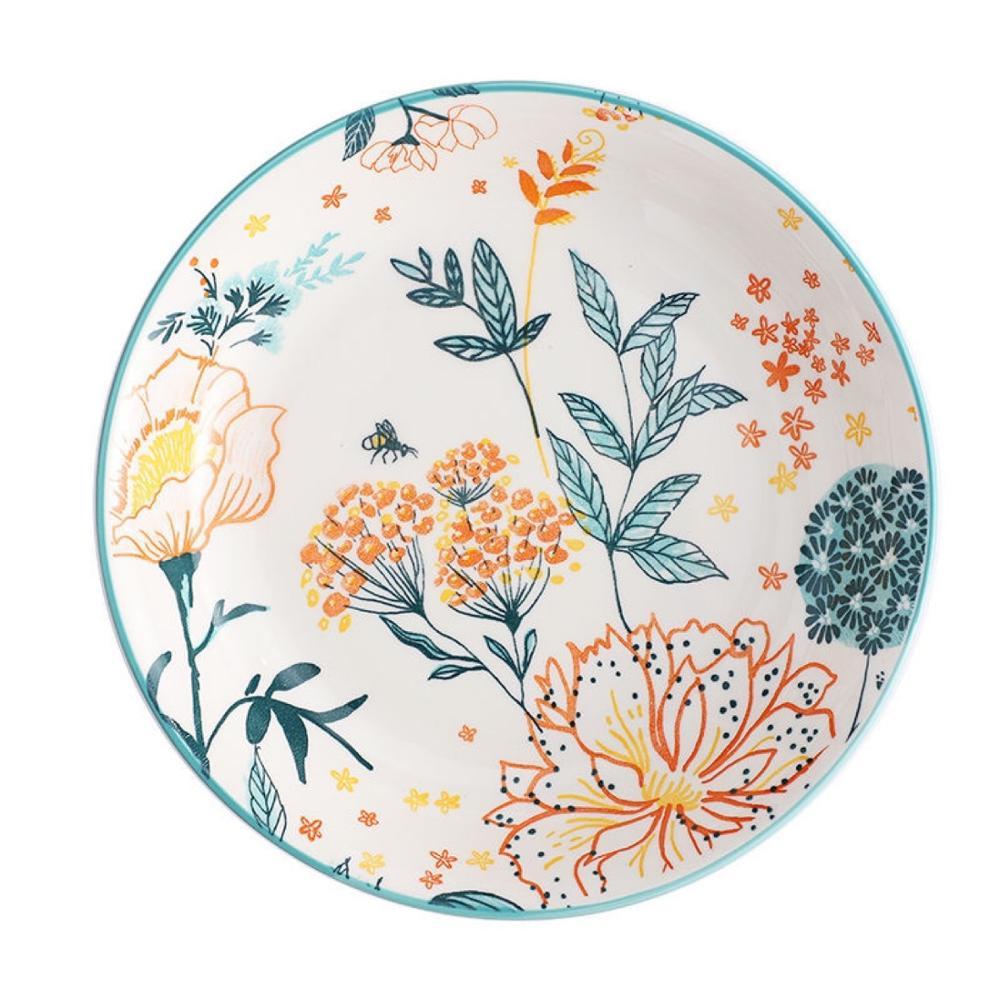 Juego de platos de cerámica para fruta, ensalada, Bol para arroz o sopa, bandeja redonda, vajilla decorativa de porcelana de hueso, platos de cocina