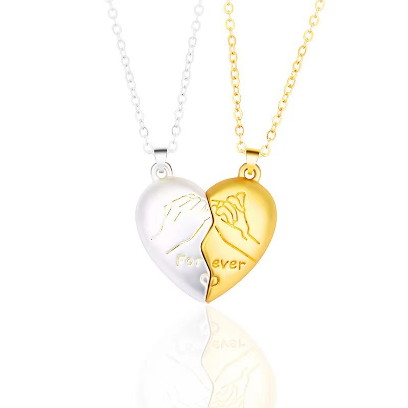Collar con colgante de pareja de buena Simple, electrocardiograma, corazón magnético, collar de empalme colgante, del Día de San Valentín: Oro champán