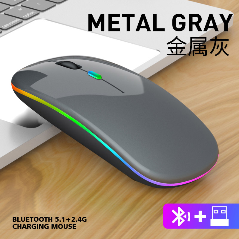 Mouse Wirelesss Bluetooth 2 In 1 Wireless Dual Mode Optical Mouse 2.4G Mouse Ergonomic Portable Rechargeable Mice For laptop: Gray