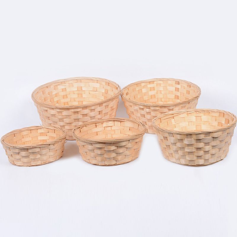 Práctico cesto redondo de mimbre, cestos tejidos de bambú para fruta, merienda, cesta para pan, cesto de almacenamiento, cesto