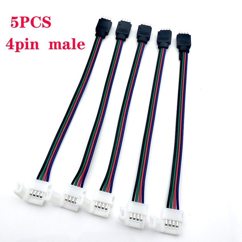 5 pces 4pin 5pin 10mm 12mm led strip conector clipe fêmea conector cabo 15cm fio para 5050 rgb rgbw rgbww led luz de tira
