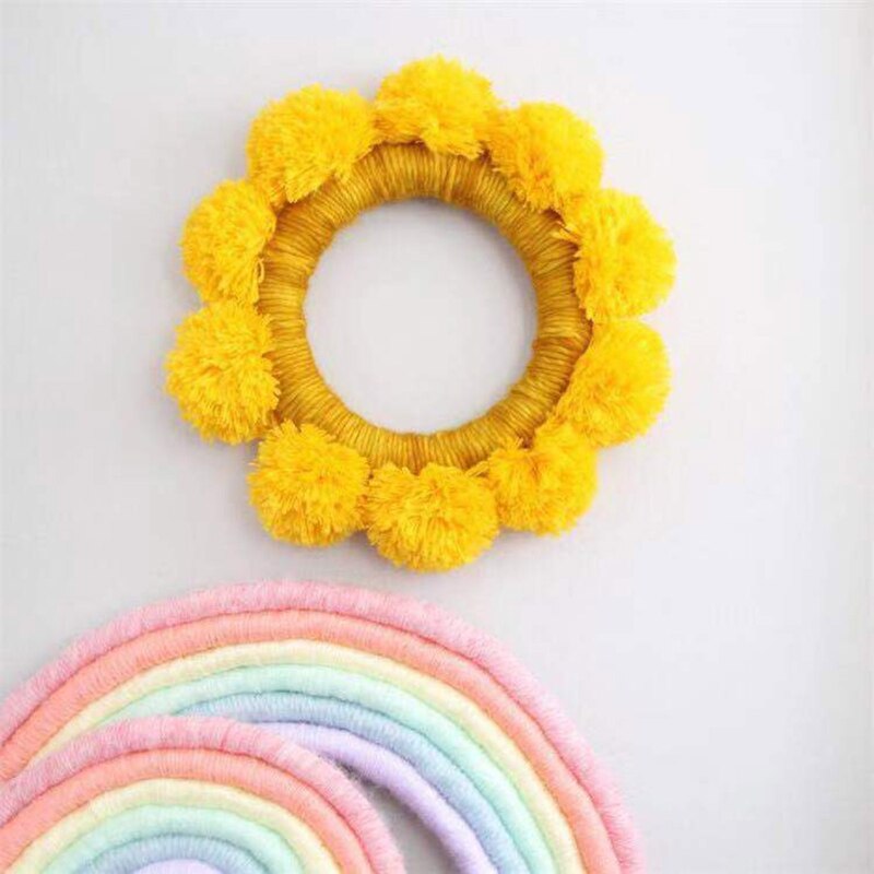 Nordic Hand-woven Cotton Thread Weaving Sun Flower Wall Hanging Pendant Decorati Q6PD