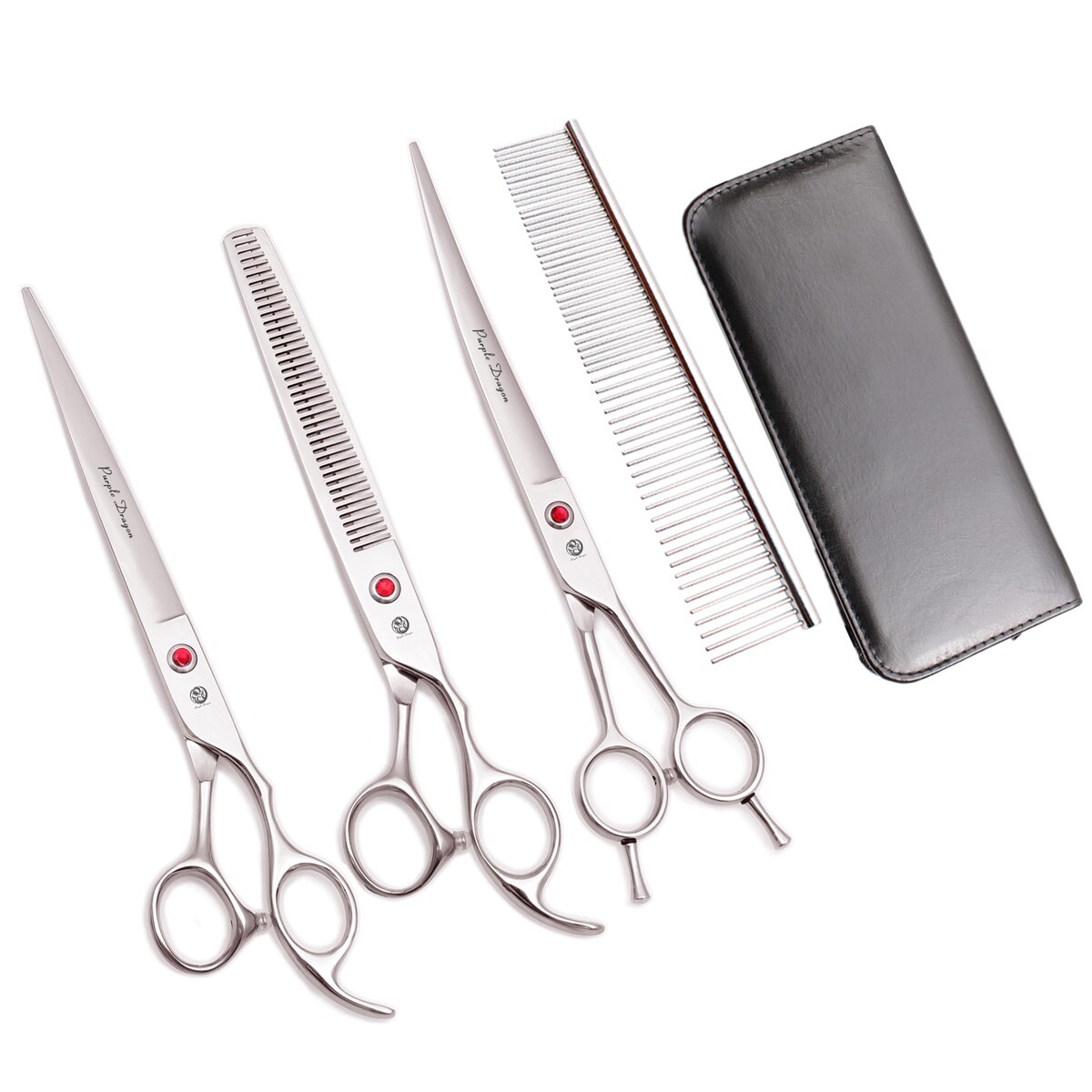 Purple Dragon 8" Stainless Dog Scissors Kit Straight Shears Thinning Shears Curved Shears Pet Scissors Grooming Scissors Z3005: Z3005 Yin U4