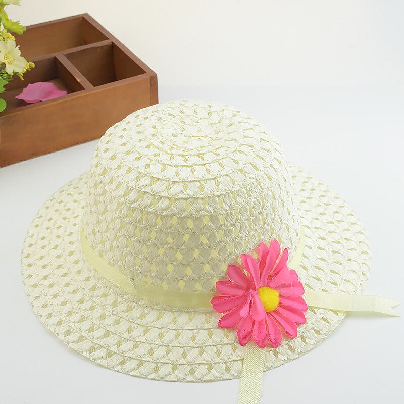 Boy Girl Child Straw Hats And Bag Set Summer Flowers Sun Hats For Kids Children Beach Hats Breathable Foldable Sunscreen Sun UV: 8--Hat