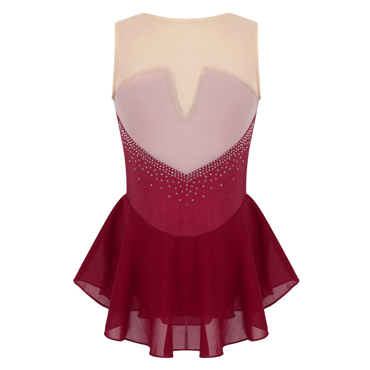 Îmbrăcăminte de dans din plasă cu strasuri strălucitoare pentru copii, costum de performanță pentru competiție, balet, gimnastică, tricou pentru fete, rochie de patinaj artistic