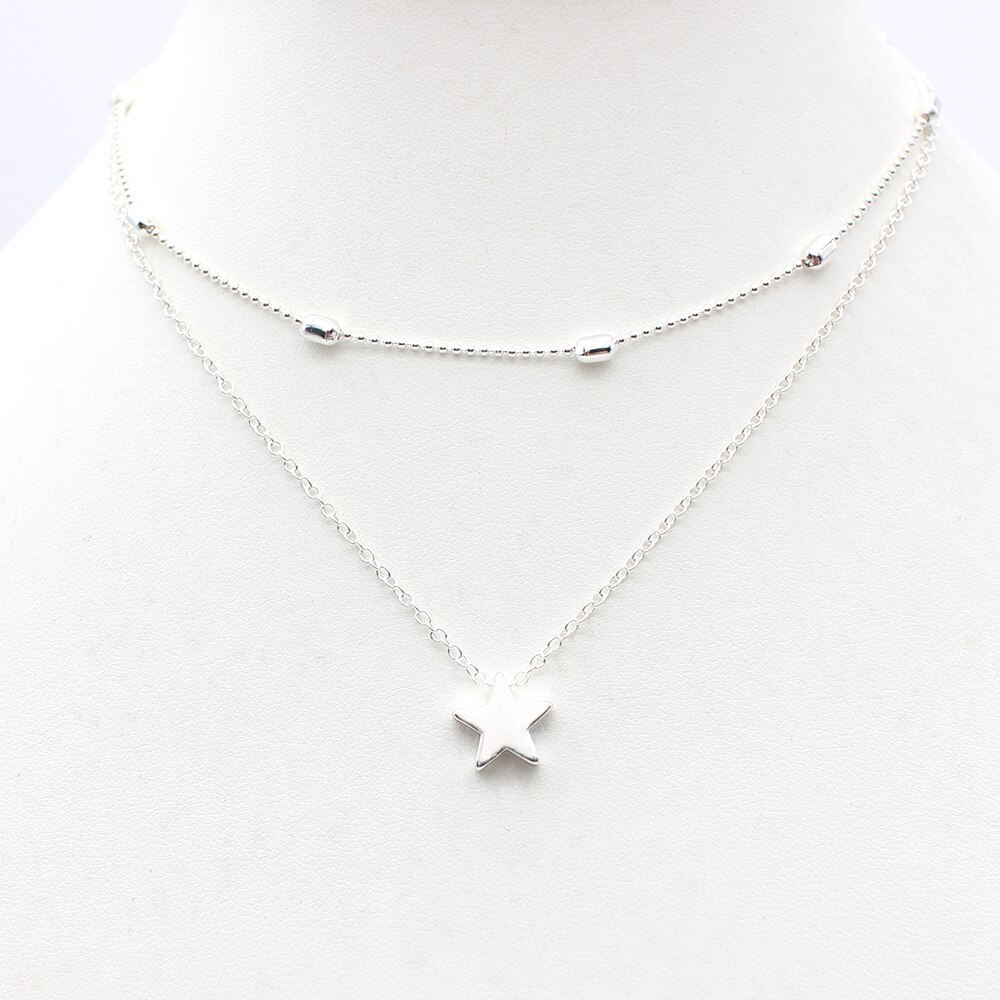 Einfache Herz zwei schichten Halsband Halsketten Für Frauen Multi Schichten Perlen Chocker kragen ras du cou Collier femme Minimalistischen schmuck