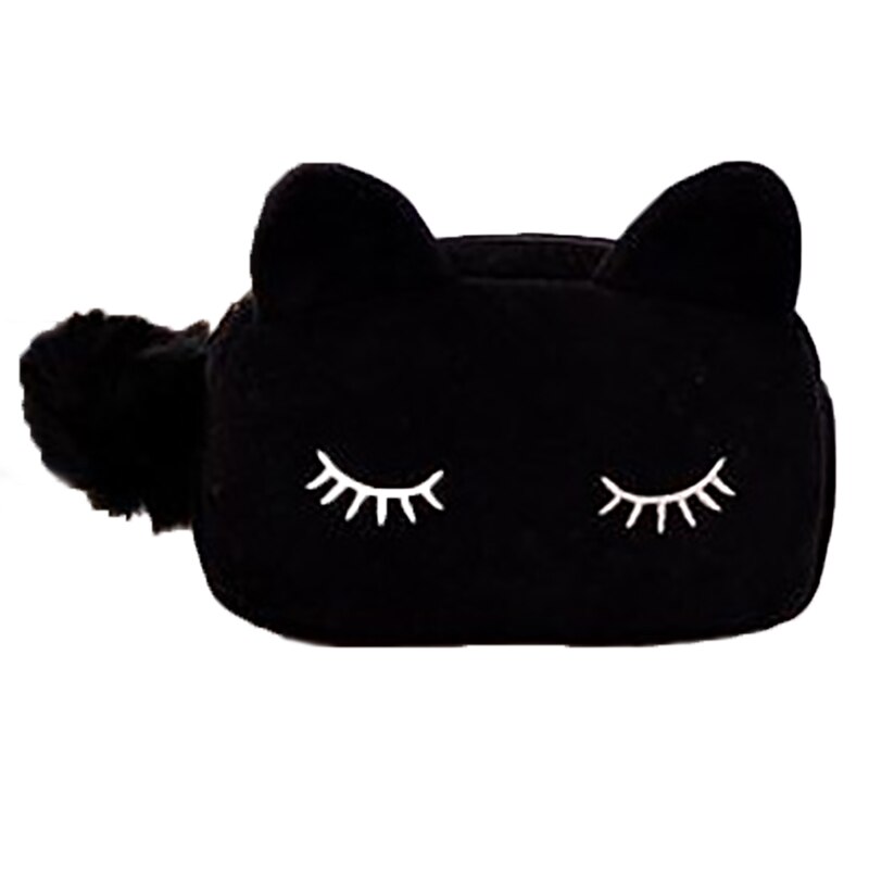 Kat Cosmetische Bag Velour Make Up Case Reizen Toilettas Opbergtas Hairball Rits Make Organizer Vrouwen Cosmetica Benodigdheden: Black