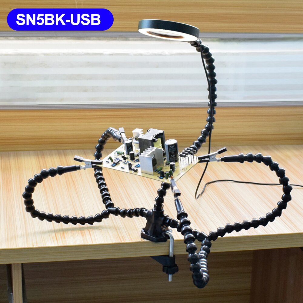 Toolour Bench Vise Table Clamp Soldering Station with 3pc Flexible Arms Soldeirng Iron Holder PCB Welding Repair Third Hand Tool: SN5BK-USB