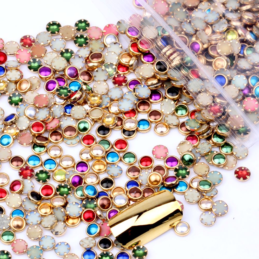 100 st 4mm 5mm 6mm många färger halvrunda pärlor metall strass diy nail art nagelpärlor skönhet glitter dekorationer